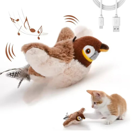 Interactive Cat Toys Interactive Toys Dog Rechargeable Chirping Flapping Bird(no Flying) Touch Activated Plush Pet Cat Toy